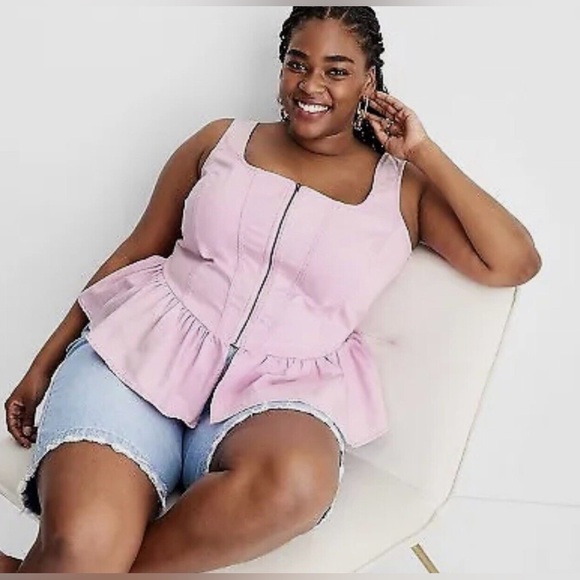 Denim Corset Top Future Collective Women's Pink Sleeveless - Picture 3 of 10